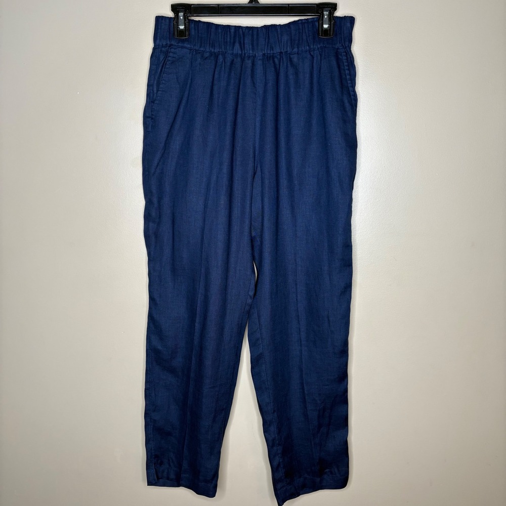 Haven Well Within Women's M Navy Blue 100% Linen Elastic Waist Tapered Pants